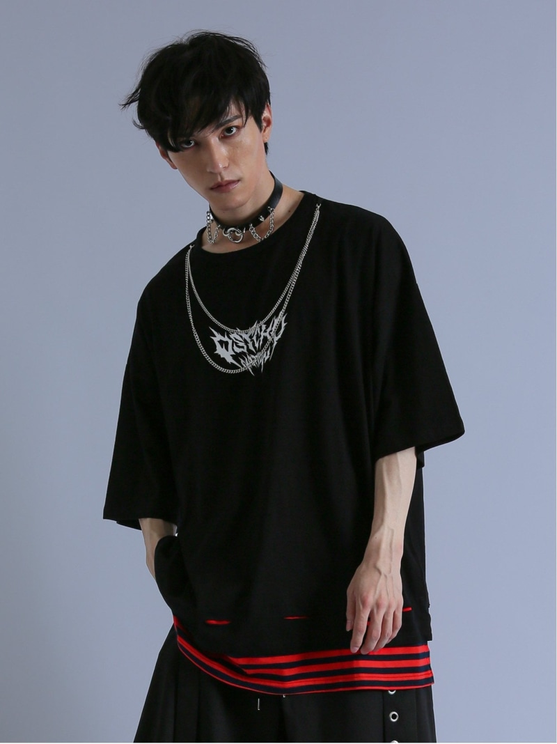 semanticdesign SD*PSYCHONATION フェイクレイヤード ダメージ クルー半袖BIGTシャツ タカキュー トップス カットソー・Tシャツ ブラック ホワイト【送料無料】