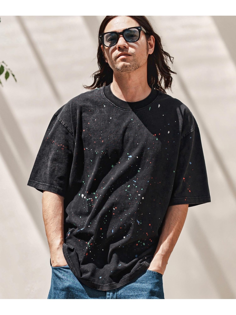 CAMBIO mt9782-Pigment Wash Paint Splash Tee Tシャツ カンビオ トップス カットソー・Tシャツ ブラック【送料無料】