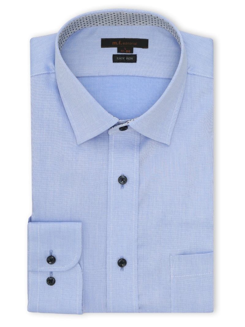 【SALE／20%OFF】m.f.editorial イージーアイロン ストレッチ NEWスタンダードフィット ショートワイドカラー長袖シャツ 【26SS】 タカキュー スーツ・フォーマル Yシャツ・カッターシャツ ブルー【RBA_E】【送料無料】
