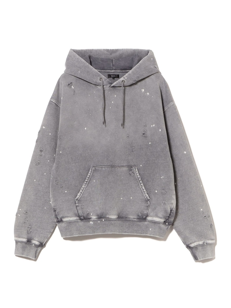 【SALE／30%OFF】BEAMS ワイドショートフィット ダメージ フーディ 26SS ビームス メン トップス スウェット・トレーナー グレー ブラック【RBA_E】【送料無料】