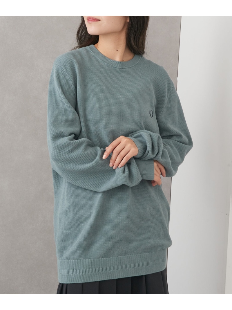 FRED PERRY FRED PERRY/PIQUE STITCH JUMPER/フレッドペリー クルーネック コットン ニット カセットチャート トップス ニット ベージュ ブラック グリーン ネイビー【送料無料】