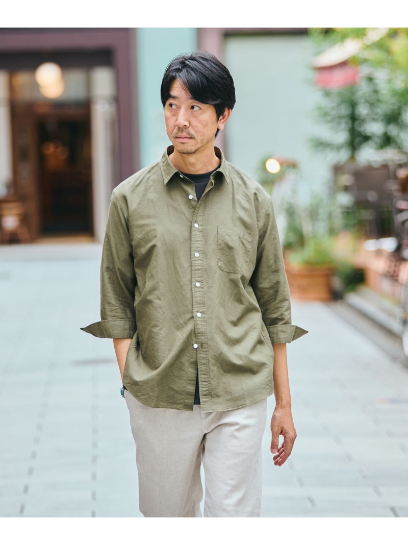 SHIPS MEN SHIPS: コットン リネン レギュラーカラー 7スリーブ シャツ シップス トップス シャツ・ブラウス ホワイト グリーン ネイビー ブルー ブラウン【送料無料】｜ Fashion Men