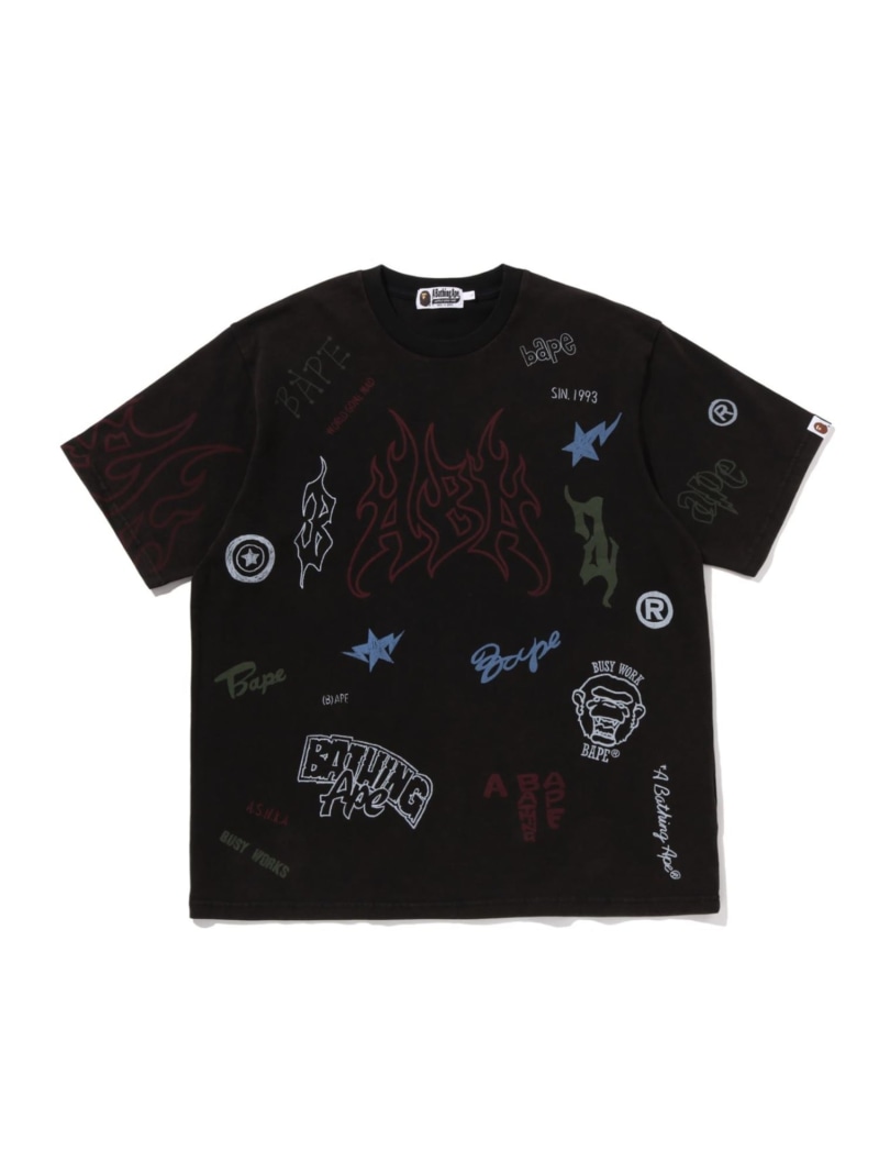 A BATHING APE OVERALL PRINT RELAXED FIT TEE ア ベイシング エイプ トップス カットソー・Tシャツ ホワイト ブラック【送料無料】