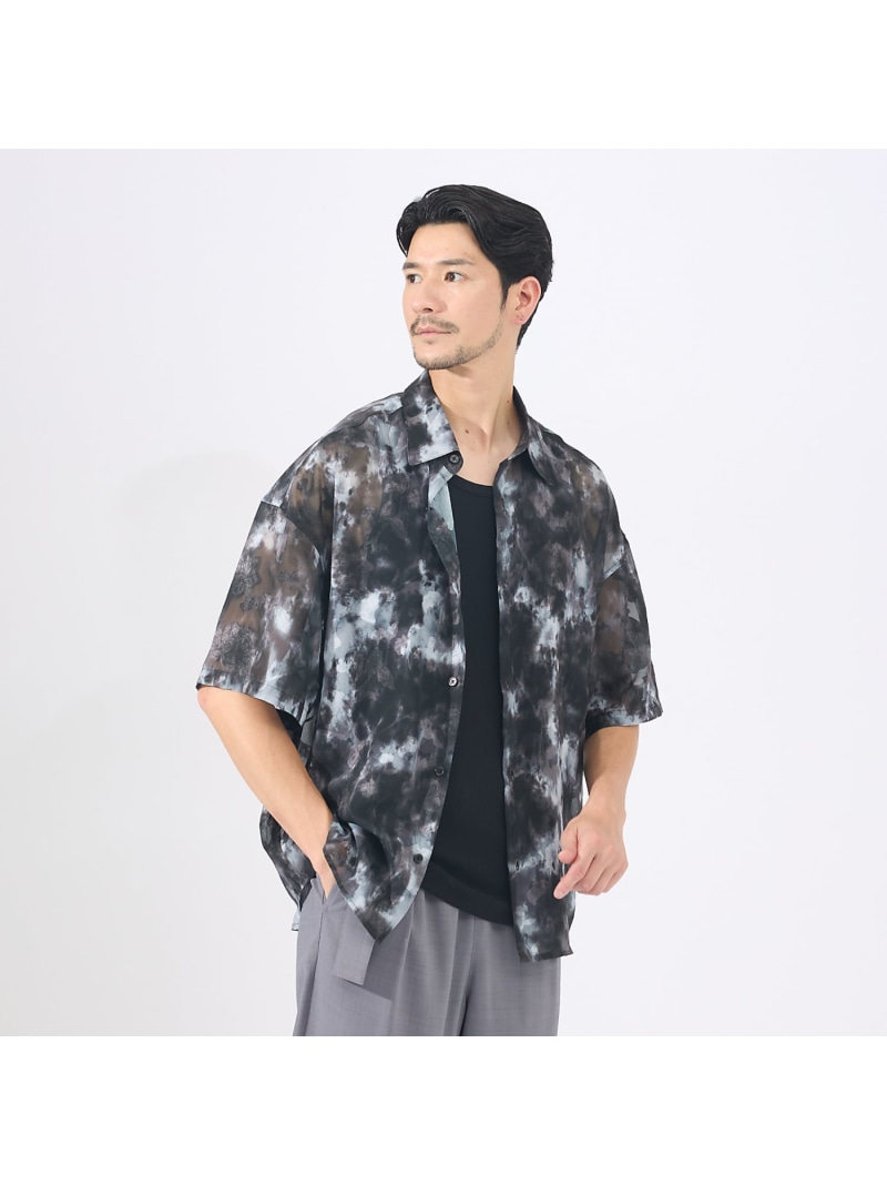 ABAHOUSE LASTWORD 【AH ABAHOUSE】アブストラクト柄 シアーシャツ アバハウス トップス シャツ・ブラウス ブルー ブラック パープル【送料無料】