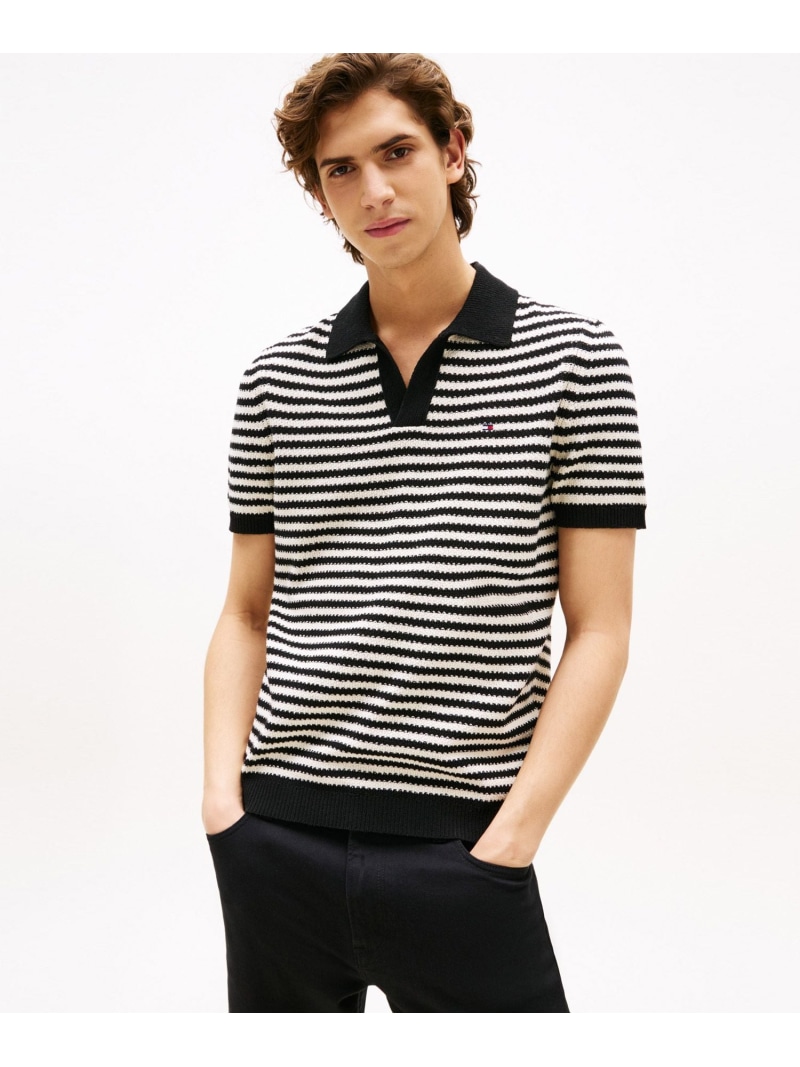 【SALE/40%OFF】TOMMY HILFIGER ニットテクスチャードポロシャツ トミーヒルフィガー トップス ニット ブラック【RBA_E】【送料無料】