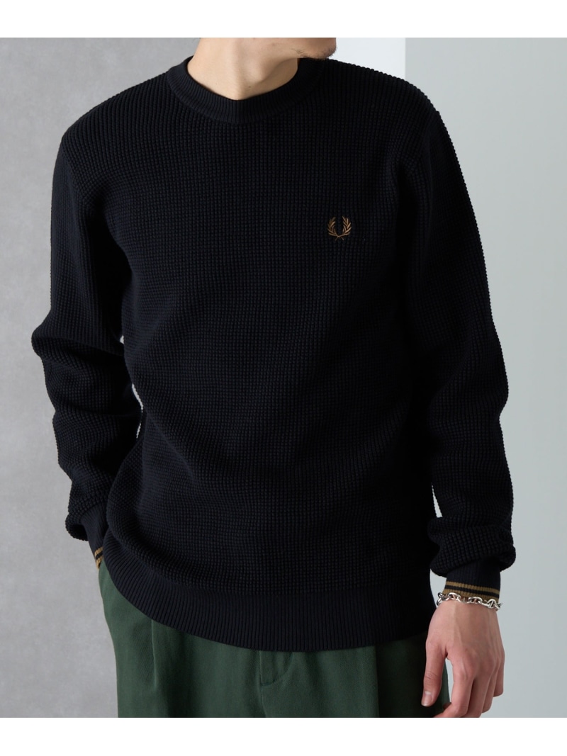 【SALE／10%OFF】FRED PERRY FRED PERRY/WAFFLE STITCH JUMPER/フレッドペリー ワッフルコットンニット カセットチャート トップス ニット ブラック【RBA_E】【送料無料】