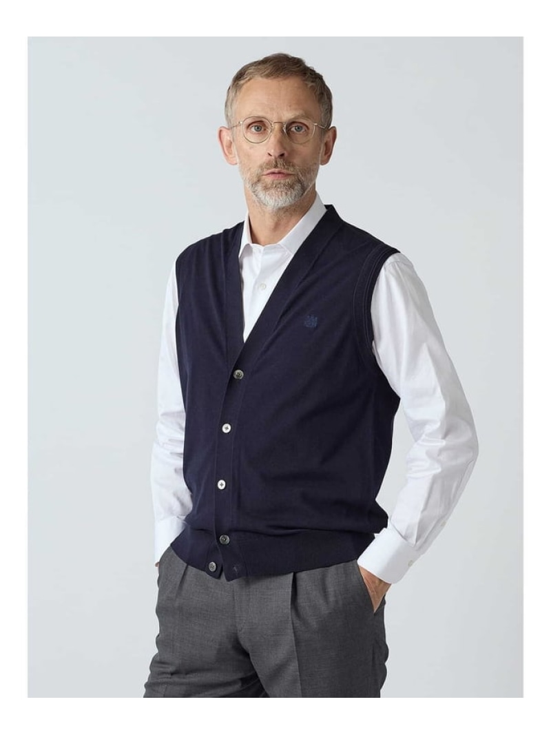 Aquascutum MEN Cotton Twist Waistcoat アクアスキュータム トップス 編み物 米国海軍【貨物輸送無料】