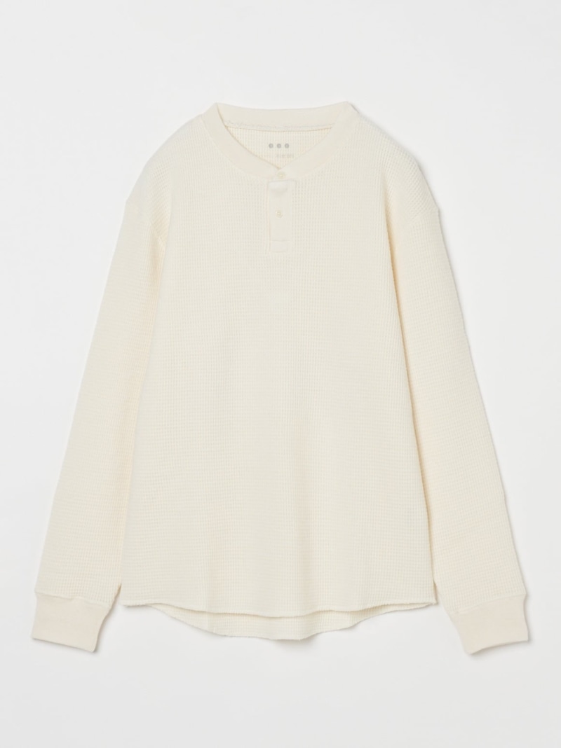 【SALE／50%OFF】three dots Men's wool waffle l/s henley neck スリードッツ トップス ニット ホワイト グレー ブルー【RBA_E】【送料無料】