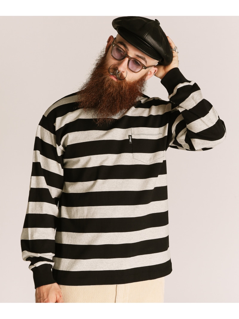 Schott WIDE BORDER L/S T-SHIRT/ワイドボーダー ロンT ショット トップス カットソー・Tシャツ グレー ブラック【送料無料】｜ Fashion Men