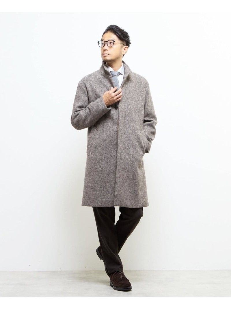MEN'S MELROSE ウレタンボンディングスタンドカラーコート メンズメルローズ ジャケット・アウター ステンカラーコート ブラウン ネイビー【送料無料】