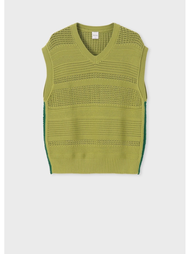 Paul Smith ボーダーテクスチャー ニットベスト ポール・スミス トップス ニット オレンジ イエロー【送料無料】