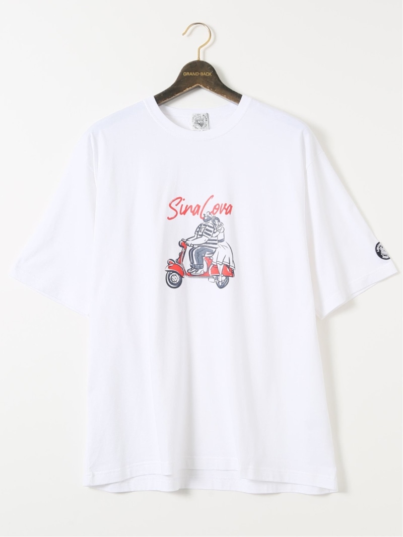 【SALE／30%OFF】GRAND-BACK 【大きいサイズ】シナコバ/SINA COVA 綿天竺 ラバープリント クルー 半袖 Tシャツ タカキュー トップス カットソー・Tシャツ ホワイト ネイビー【RBA_E】【送料無料】｜ Fashion Men
