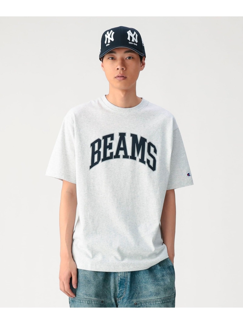 BEAMS BEAMS｜【別注】Champion / BEAMS Logo T-shirt｜メンズ トップス Tシャツ カットソー｜半袖 クルーネック｜サステナブル アメリカ綿100%｜ロゴデザイン 存在感｜フェス アクティビティ カジュアル｜春夏 ビームス メン トップス カットソー・Tシャツ ホワ【送料無料】