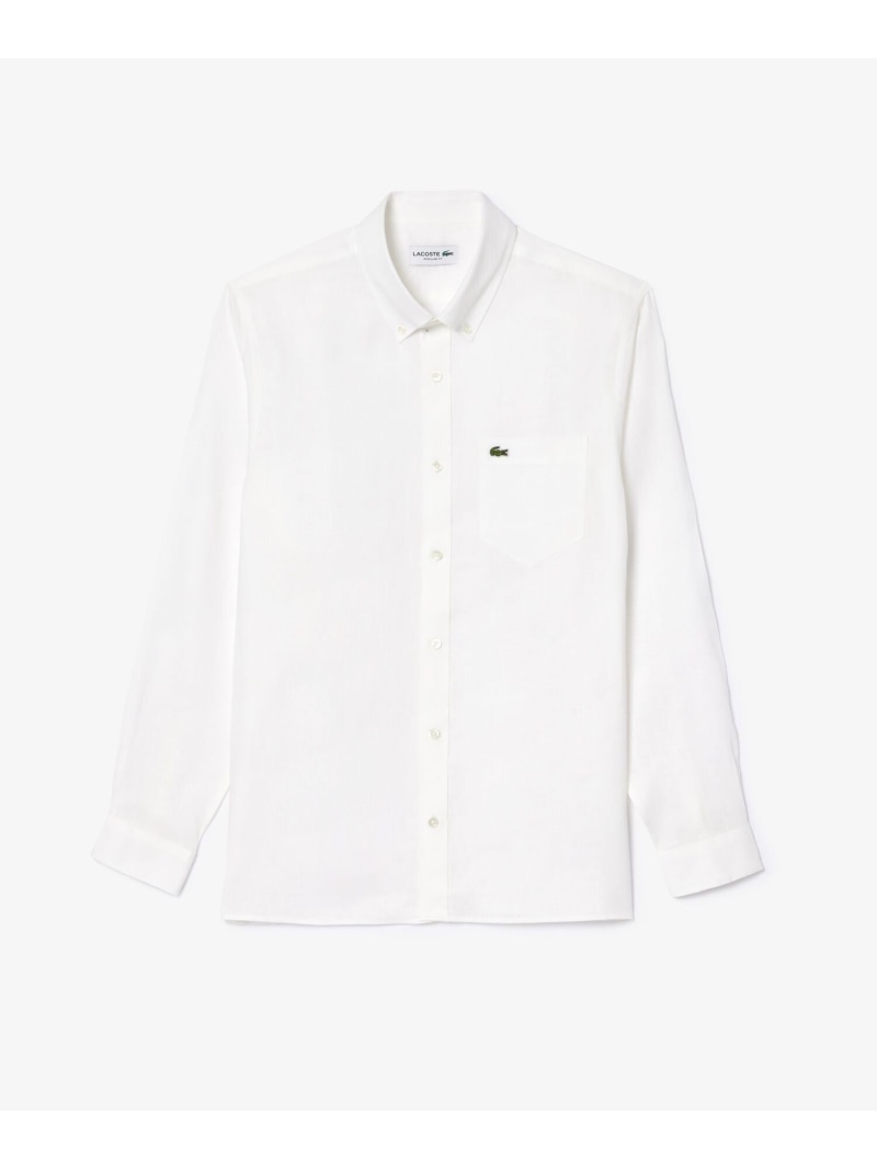 LACOSTE リネンボタンダウン長袖シャツ ラコステ トップス シャツ・ブラウス ネイビー ホワイト【送料無料】