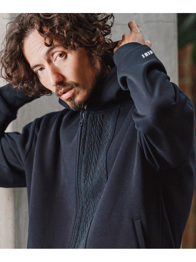 felkod mpa4010-Cable Knit Like Cardboard Knit Parka パーカー カンビオ トップス パーカー・フーディー 黒いこと 米国海軍【貨物輸送無料】