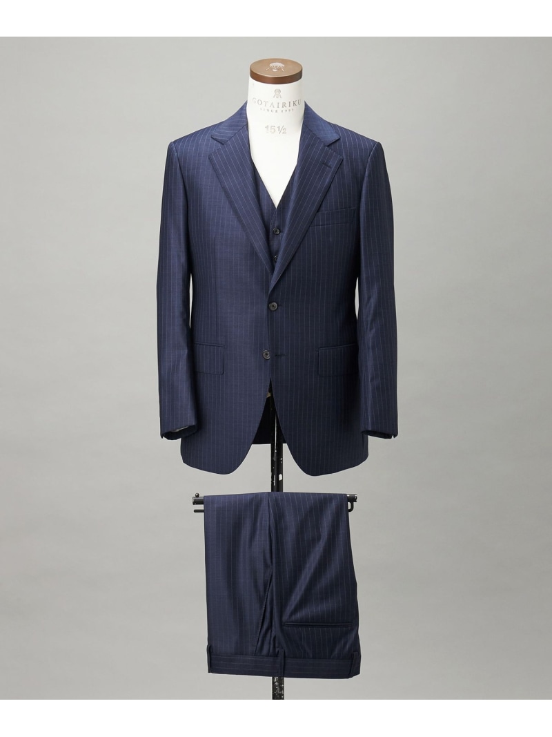 GOTAIRIKU 【Loro Piana Fabric】365 通年 3天下太平背広(ネイビーストライプ) ゴタイリク 背広・フォーマル セットアップ背広【貨物輸送無料】