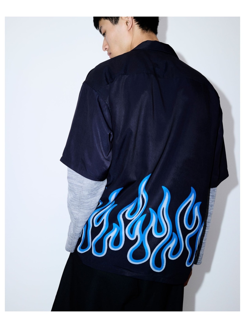 BEAMS BEAMS｜Print Open Loose Collar Shirt｜半袖プルオーバー 開襟プルオーバー｜トップス｜差しひびき 甲斐甲斐しいな青写真｜人絹触れ合う 軽さ｜水洗いする能力のある｜表どおり 心地よい｜春夏物 ビームス メン トップス プルオーバー・トップ 赤いこと 青色【貨物輸送無料】