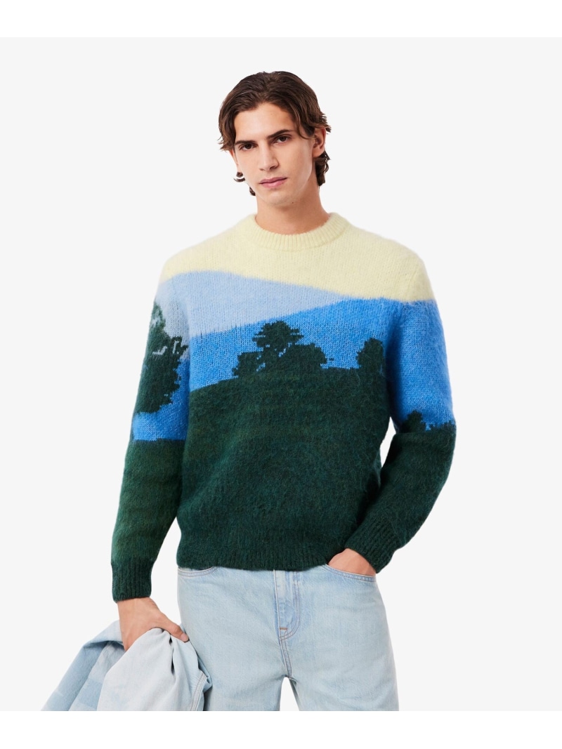 【SALE/30%OFF】LACOSTE ナイロン*ウール*アルパカ シャンタコランドスケープ ジャカードニットセーター ラコステ トップス ニット グリーン【RBA_E】【送料無料】