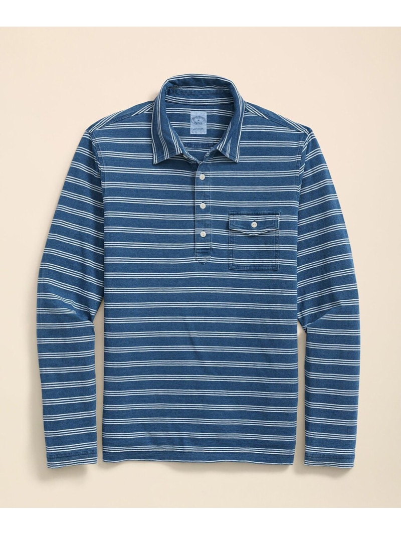 【SALE／30%OFF】BROOKS BROTHERS 綿織物プルオーバー インディゴ トリプル縞模様 ロング捩り スポーツシャツ ブルックス ブラザーズ トップス スポーツシャツ 青み【RBA_E】【貨物輸送無料】