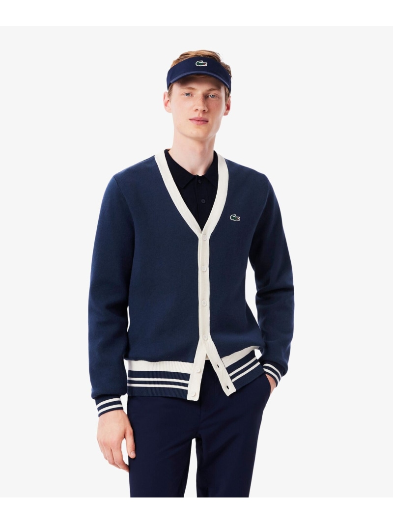 【SALE／30%OFF】LACOSTE ウールブレンドジャージニットカーディガン ラコステ トップス カーディガン ネイビー【RBA_E】【送料無料】