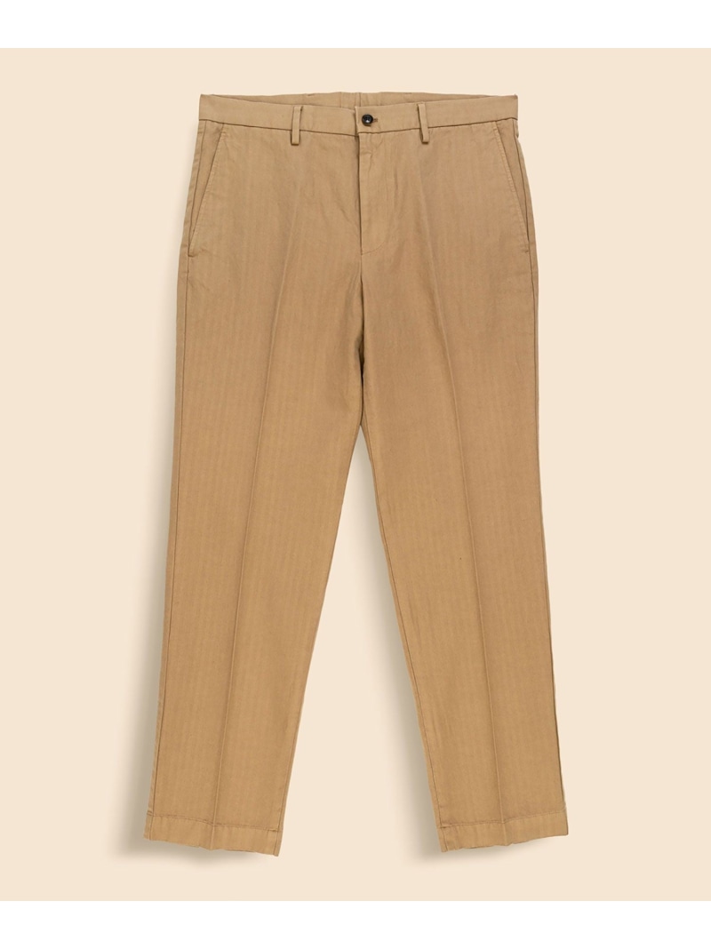 BROOKS BROTHERS 綿織物/カラムシ 杉綾模様 ガーメントダイ プレーンフロント トラウザーズ Classic ブルックス ブラザーズ ズボン下 スラックス・御召しものズボン下 ベージュ【貨物輸送無料】