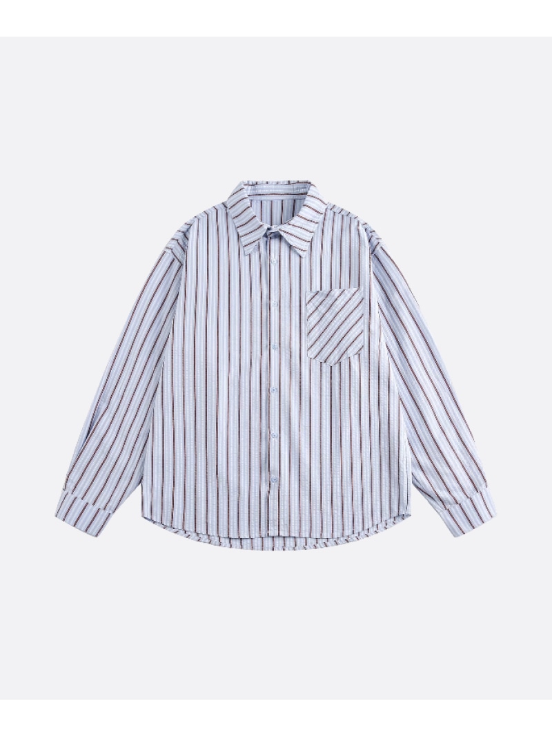 U:UME Emboss Stripe Shirt ユーム トップス シャツ・ブラウス ベージュ ブルー【先行予約】*【送料無料】