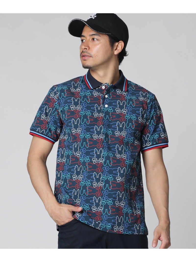 【SALE／30%OFF】Psycho Bunny [GOLF]トリコカラー アウトラインバニー ポロシャツ サイコバニー トップス ポロシャツ ネイビー ホワイト【RBA_E】【送料無料】｜ Fashion Men 9,610円