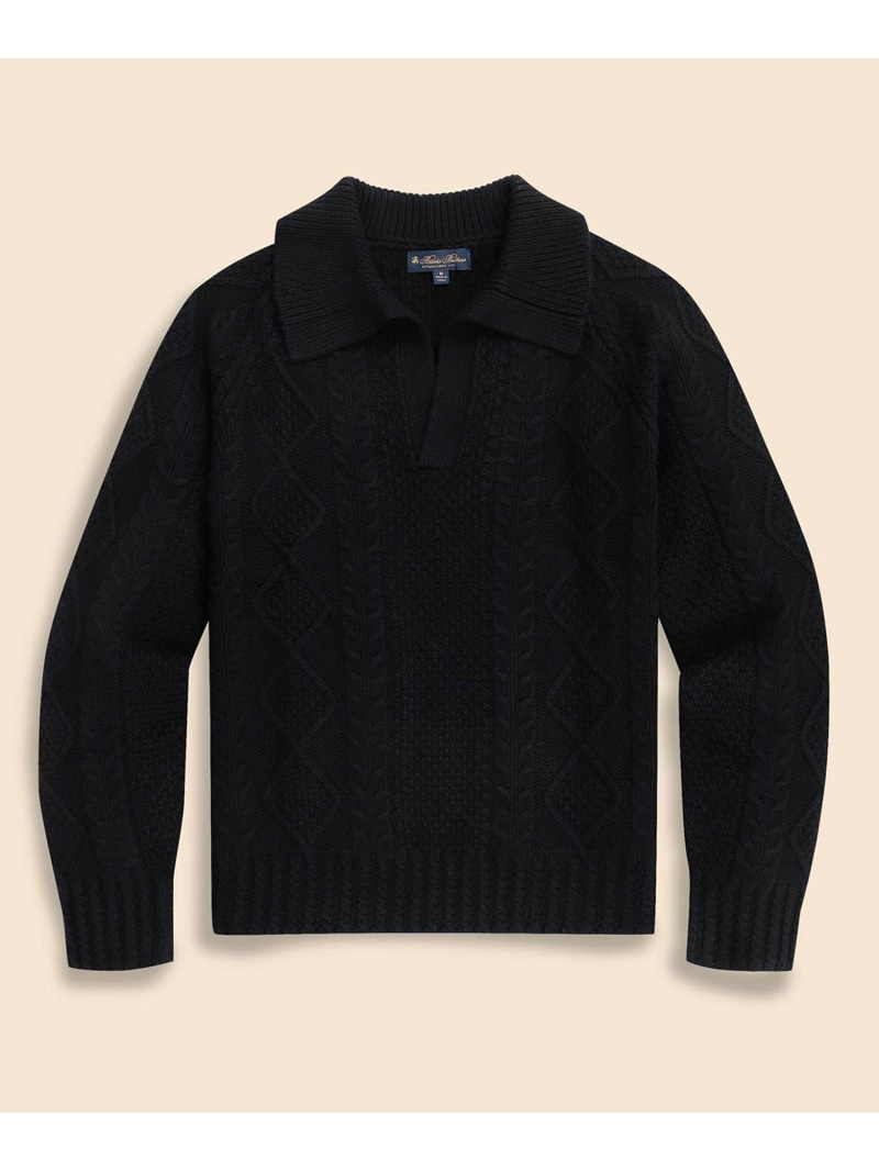 【SALE／30%OFF】BROOKS BROTHERS ウール アーカイブ ジョニーカラー フィッシャーマンズセーター ブルックス ブラザーズ トップス ニット ブラック【RBA_E】【送料無料】