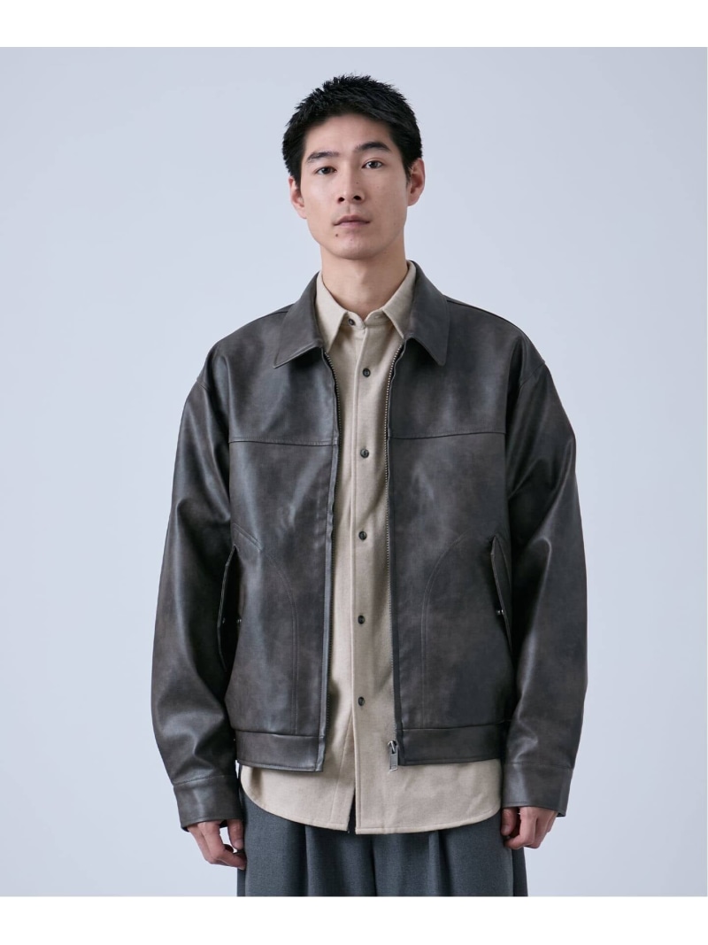 B.C STOCK Eddie Bauer 別注 フェイクレザーブルゾン ベーセーストック ジャケット・アウター ライダースジャケット ブラウン ブラック【送料無料】｜ Fashion Men