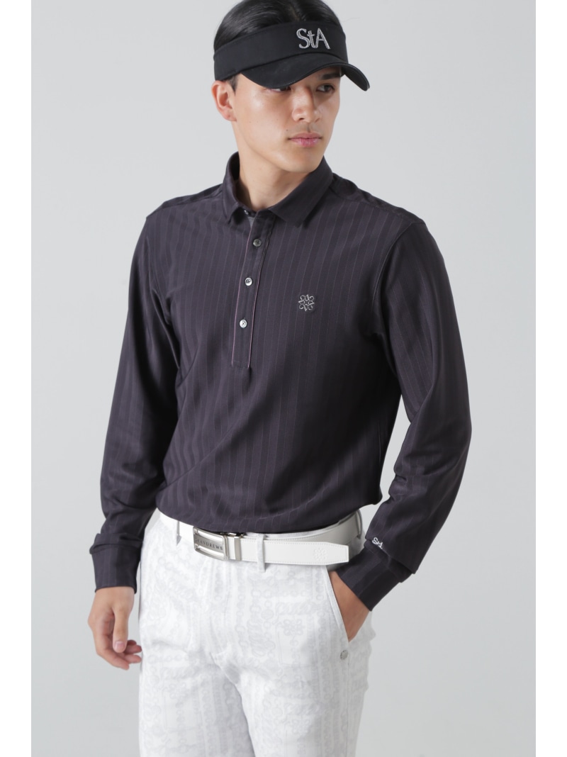 【SALE／50%OFF】St ANDREWS ストライプヘリンボン長袖シャツ (MENS) セントアンドリュース トップス ポロシャツ ホワイト グレー【RBA_E】【送料無料】
