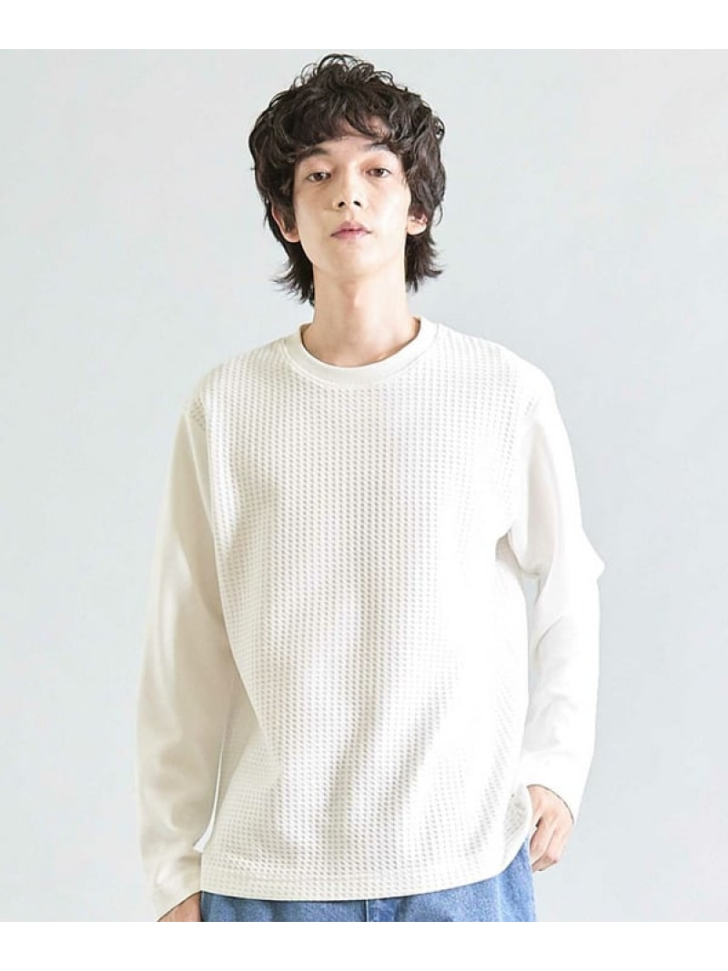 UNION STATION 異素材コンビ ワッフルジャガードTee メンズ ビギ トップス カットソー・Tシャツ ブラック ホワイト【送料無料】 5,363円
