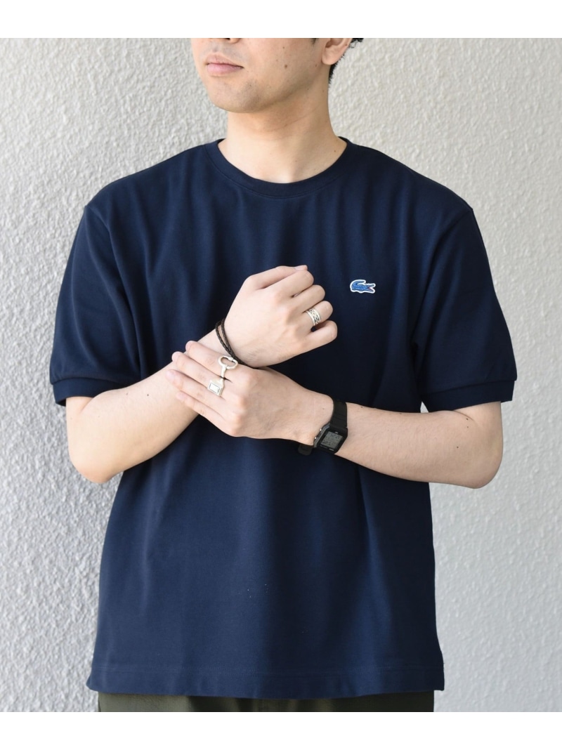 SHIPS any 【SHIPS any別注】LACOSTE: ワンポイント ロゴ ピケ クルーネック Tシャツ 26SS◇ シップス トップス カットソー・Tシャツ ホワイト ベージュ ネイビー【送料無料】