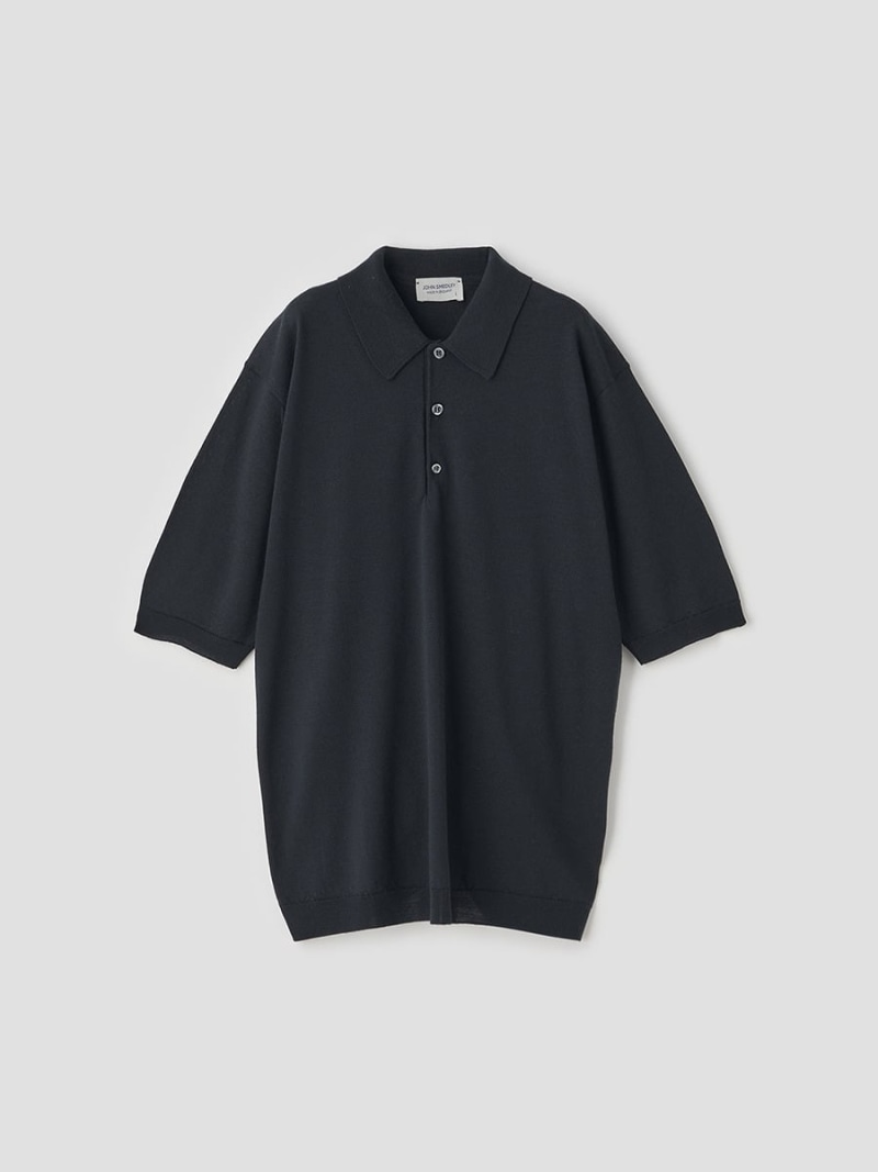 JOHN SMEDLEY 羊毛 クラシックニットポロシャツ ｜ AOYAMA ｜ 30G EASY FIT ジョンスメドレー トップス 編み物 黒いこと【貨物輸送無料】