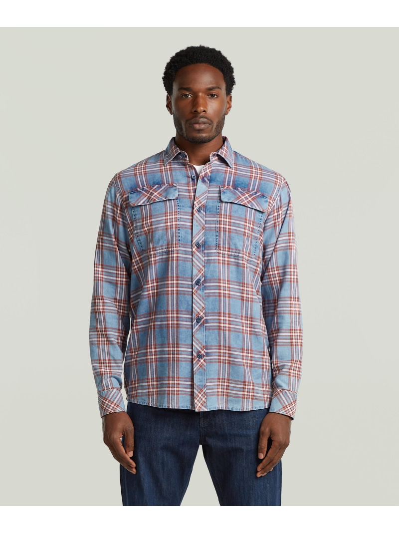 【SALE／40%OFF】G-Star RAW 【公式ショップ】CPO REGULAR SHIRT/ミリタリーディテールチェックシャツ ジースターロゥ トップス シャツ・ブラウス ブルー【RBA_E】【送料無料】｜ Fashion Men