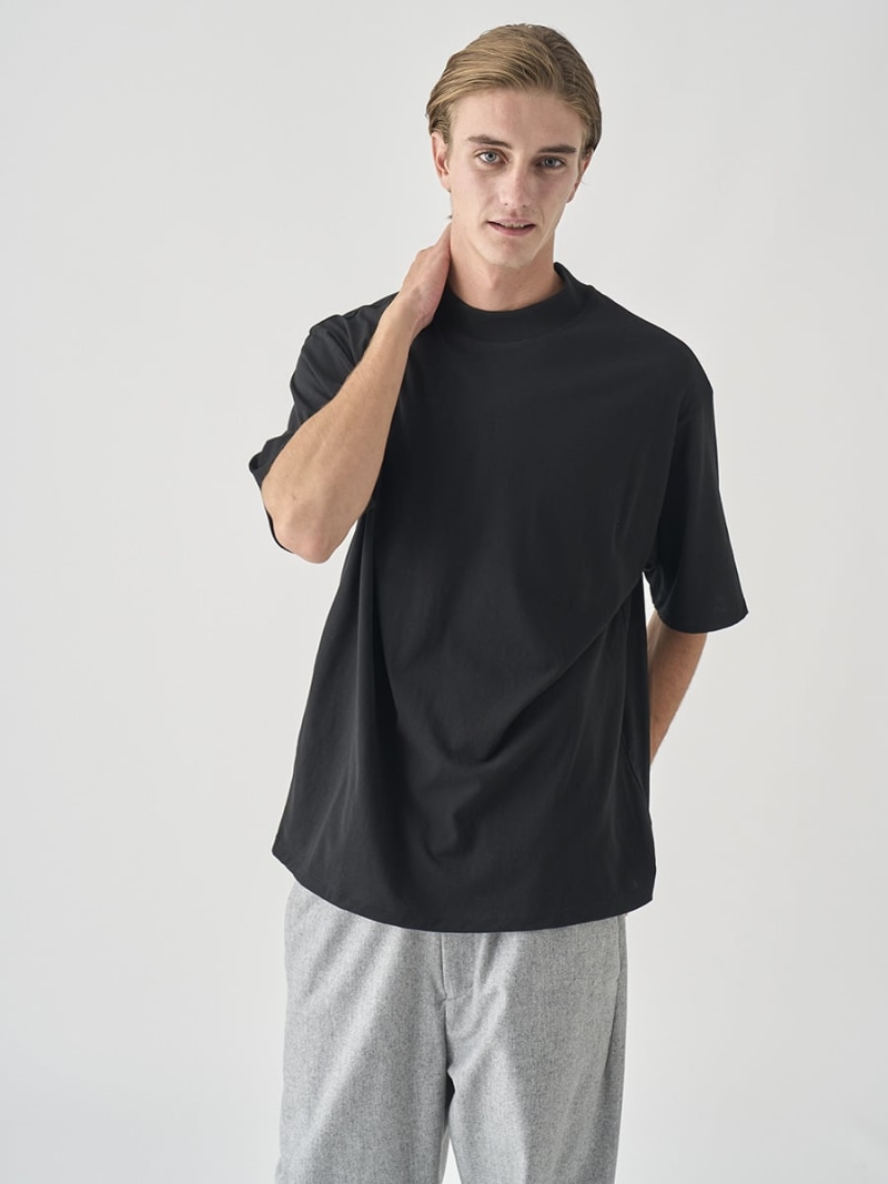 JOHN SMEDLEY 綿織物 オーバーサイズモックネックプルオーバー｜UTS952 ジョンスメドレー トップス カットソー・プルオーバー 黒いこと【貨物輸送無料】