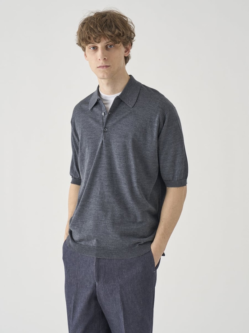 JOHN SMEDLEY 羊毛 クラシックニットポロシャツ ｜ AOYAMA ｜ 30G EASY FIT ジョンスメドレー トップス 編み物 薄墨色【貨物輸送無料】