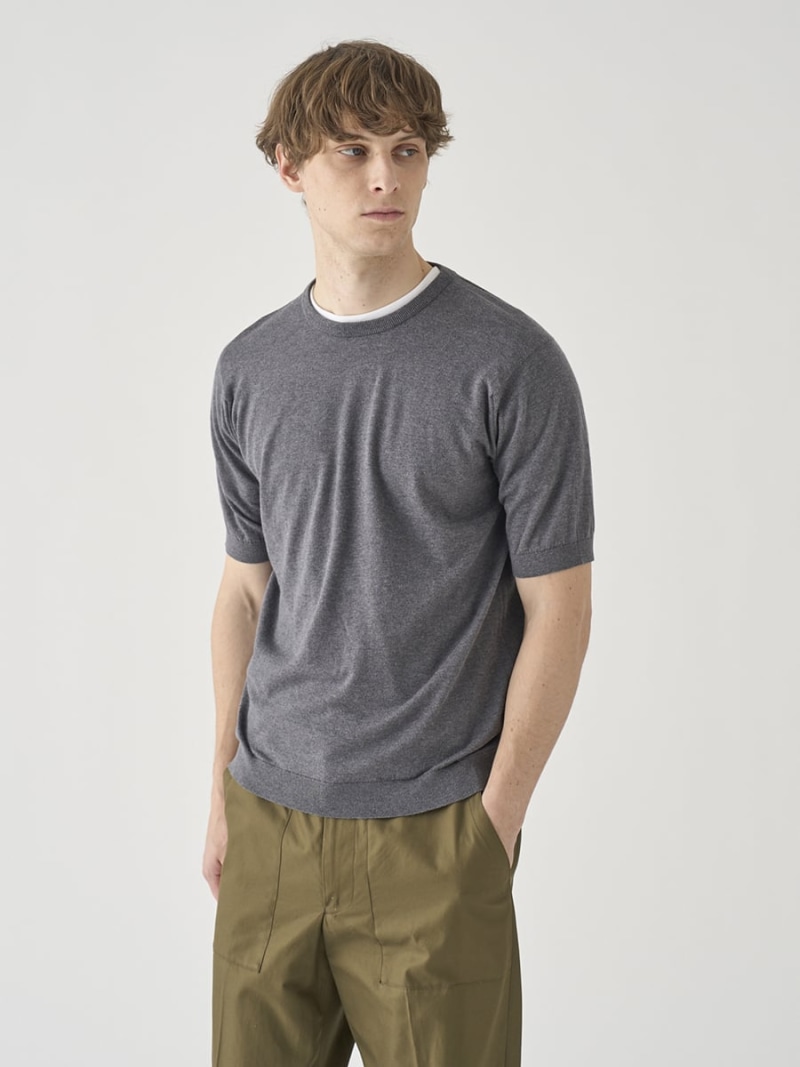 JOHN SMEDLEY 半袖コットンニットTシャツ ｜ KIELL ｜ 30G MODERN FIT ジョンスメドレー トップス ニット グレー【送料無料】