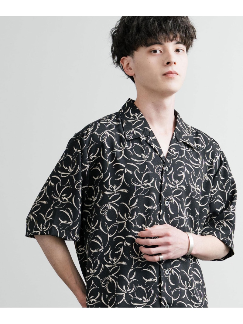 Upscape Audience 日本製/国産 丹後ライトアムンゼン(梨地)捺染マシンプリント開襟シャツ ロッキーモンロー トップス シャツ・ブラウス ブラック【送料無料】