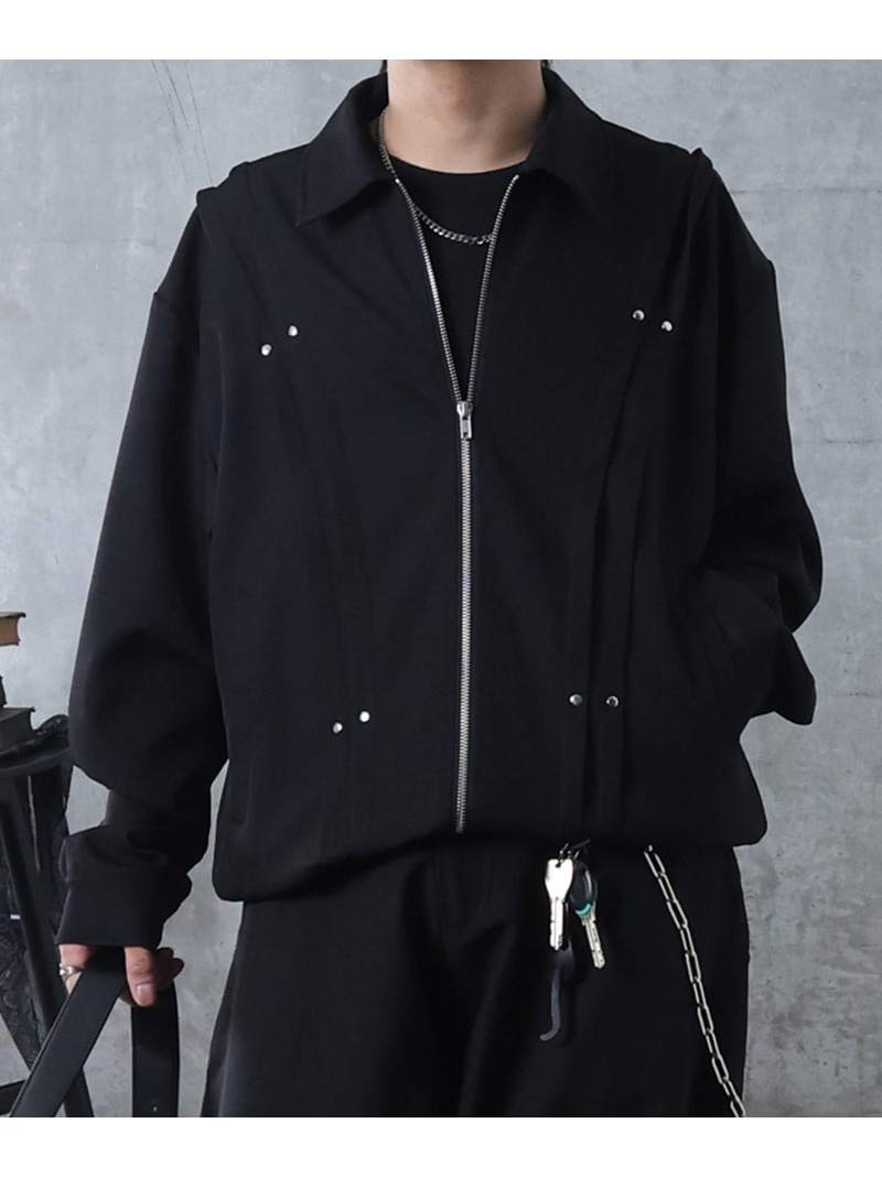 【SALE／33%OFF】Confirm (M)Confirm/CF251508-OB プリーツリベットショートブルゾン コンファーム ジャケット・アウター ブルゾン・ジャンパー ブラック グレー【RBA_E】【送料無料】