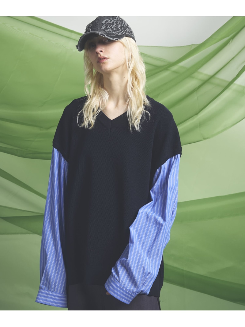MAISON SPECIAL Shirt Docking Prime-Over V-neck Knit Pullover メゾンスペシャル トップス スウェット・トレーナー 赤銅色 米国海軍【貨物輸送無料】