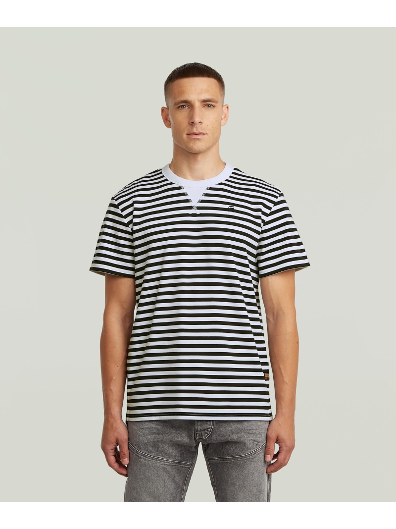 G-Star RAW 【公式ショップ】Nifous Stripe T-Shirt/ワンポイントロゴストライプTシャツ ジースターロゥ トップス カットソー・Tシャツ ホワイト【送料無料】