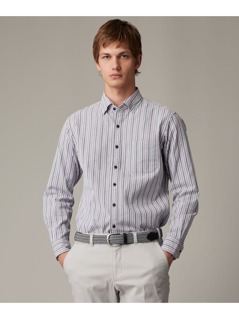 JOSEPH ABBOUD 【オーガニックコットン使用】 オーガニックコードストライプ シャツ ジョセフアブード トップス シャツ・ブラウス ネイビー ホワイト ワインレッド【送料無料】