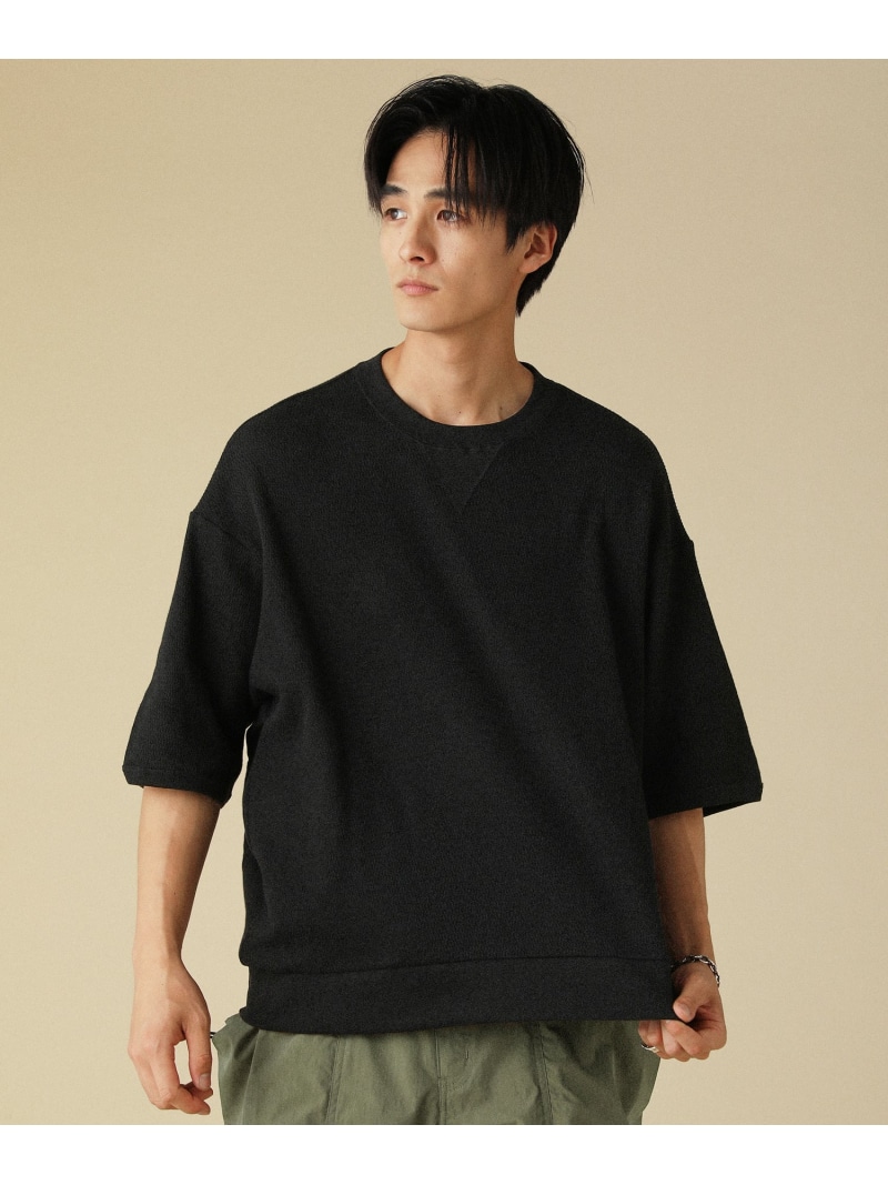【SALE／16%OFF】THE CASUAL 日本製「泉州」ハニカムサーマルニットガゼットクルーネック半袖スウェットライクTシャツ カジュアル トップス カットソー・Tシャツ ブラック グリーン ネイビー【RBA_E】【送料無料】