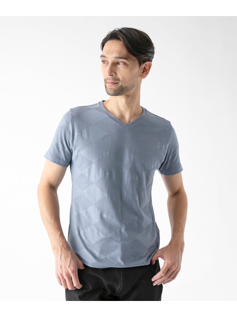 【SALE／20%OFF】MICHEL KLEIN HOMME アーガイル柄Vネック半袖カットソー ミッシェルクランオム トップス カットソー・Tシャツ ブラック ホワイト【RBA_E】【送料無料】｜ Fashion Men