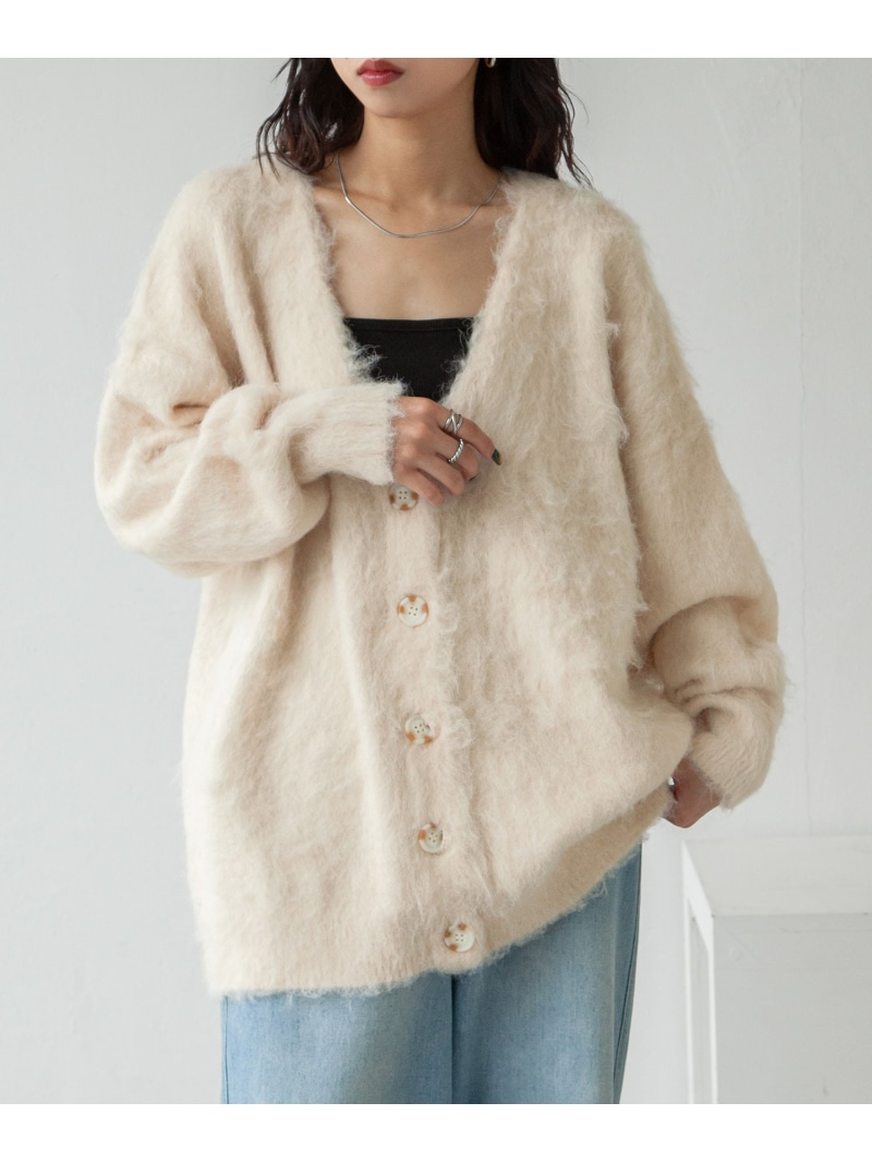 Chillfar 【24aw-ch041】Chillfar ヘアリーボリュームニットカーデ チルファー トップス ジレー サクラ色 オレンジ色 薄墨色 青み 白いこと 黒いこと【貨物輸送無料】