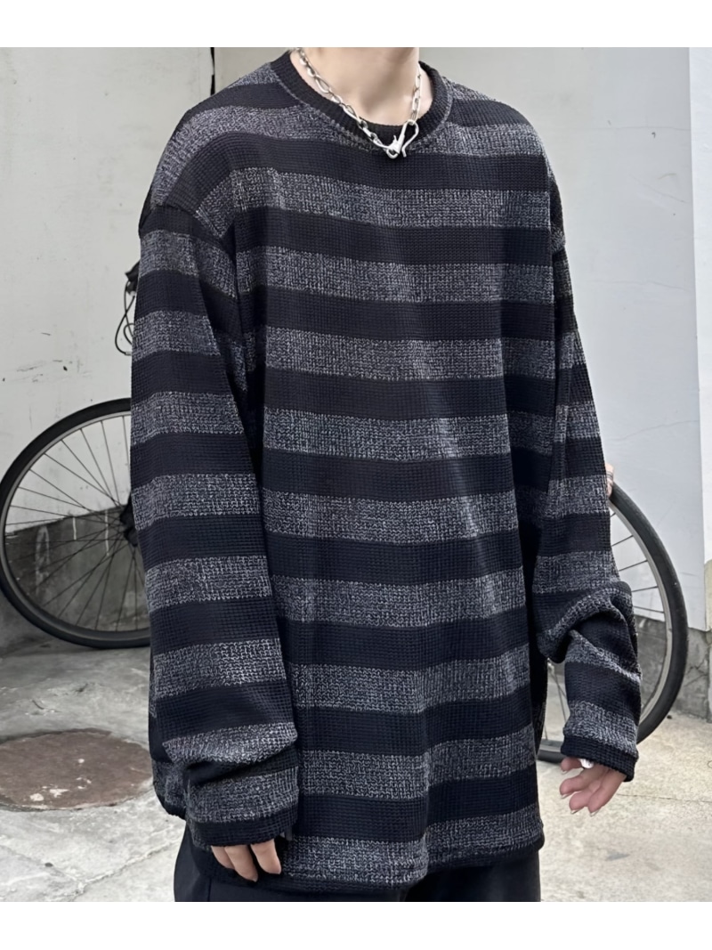 XU 【XU】stripe knit ネバーマインドザエックスユー／チカシツプラス トップス ニット ブラック ベージュ【送料無料】