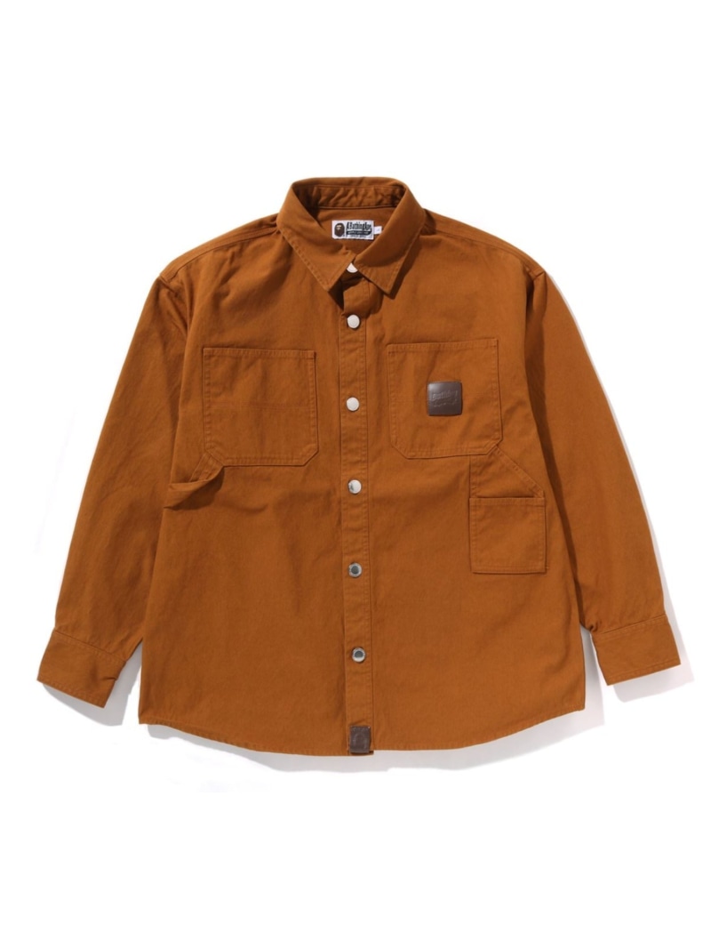 【SALE／30%OFF】A BATHING APE PIRATE STORE BATHING APE LOGO CANVAS LS WORK SHIRT ア ベイシング エイプ パイレーツストア トップス シャツ・ブラウス グレー ブラウン【RBA_E】【送料無料】