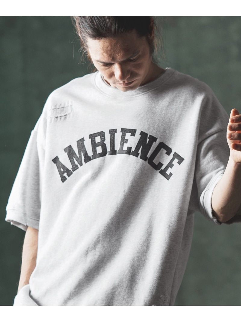 GLIMCLAP msw1452- Distressed short-sleeve sweatshirt-AMBIENCE- スウェット カンビオ トップス スウェット・トレーナー グレー ブラック ホワイト【送料無料】