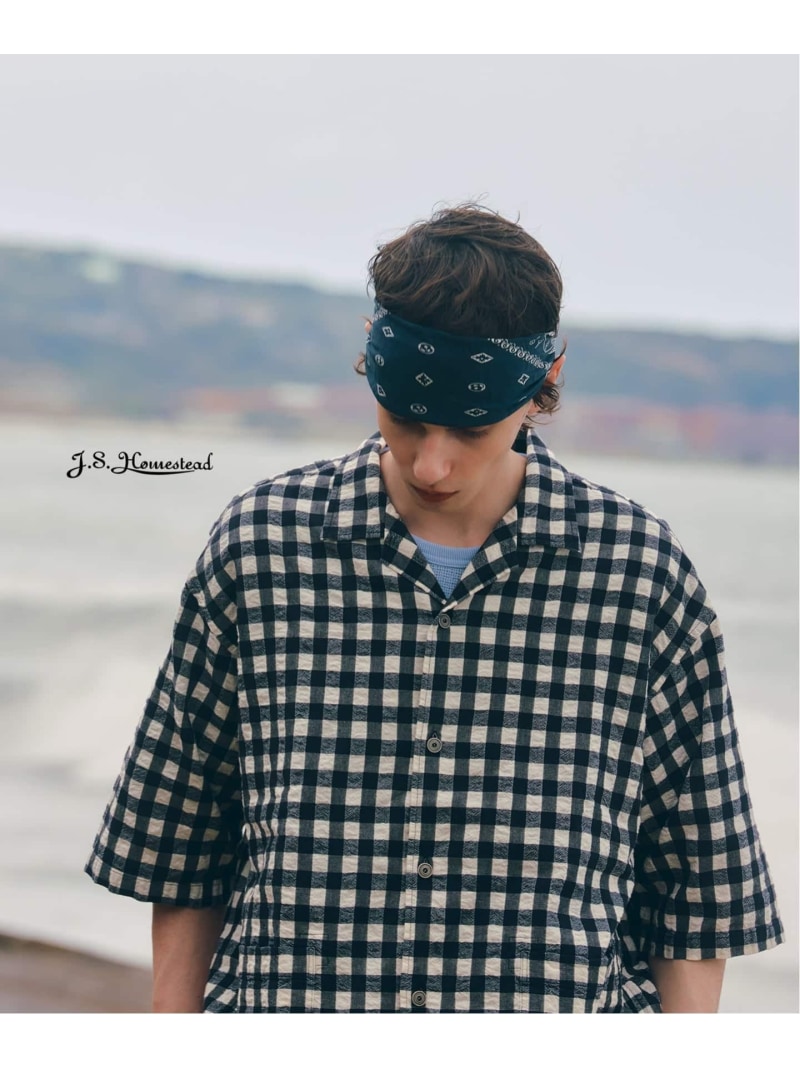 JOURNAL STANDARD J.S.Homestead / ドビー チェック リラックス オープン カラー シャツ ジャーナル スタンダード トップス シャツ・ブラウス ブラック ベージュ グリーン【送料無料】｜ Fashion Men