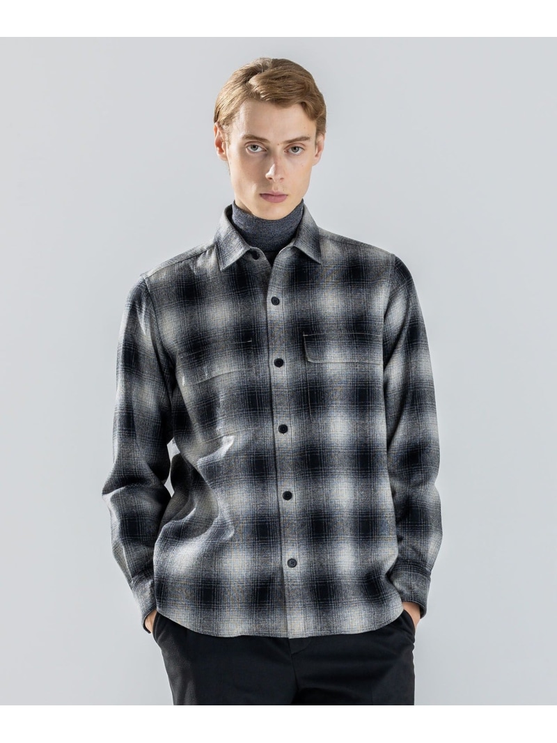 【SALE／30%OFF】JOSEPH HOMME 【新素材】フェードフラノチェック / シャツブルゾン ジョゼフ オム トップス シャツ・ブラウス ネイビー グレー【RBA_E】【送料無料】